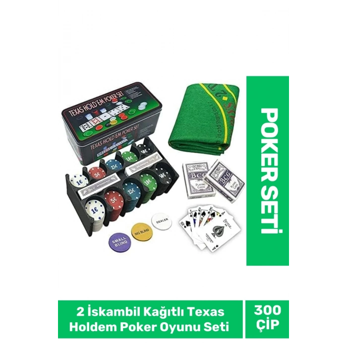 Profesyonel Blackjack 300 Poker Çipli 2 İskambil Kağıtlı Texas Holdem Casino Metal Poker Oyunu Seti