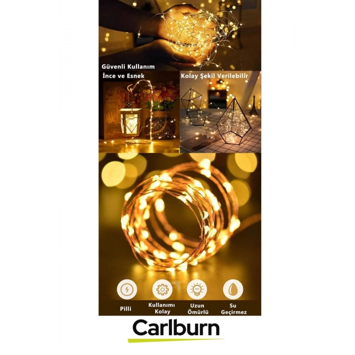 Led 5 Metre Sarı Pilli 3 Fonksiyonlu Dekoratif Aydınlatma Yeni Yıl Yılbaşı Çam Ağacı Ev Süsleme