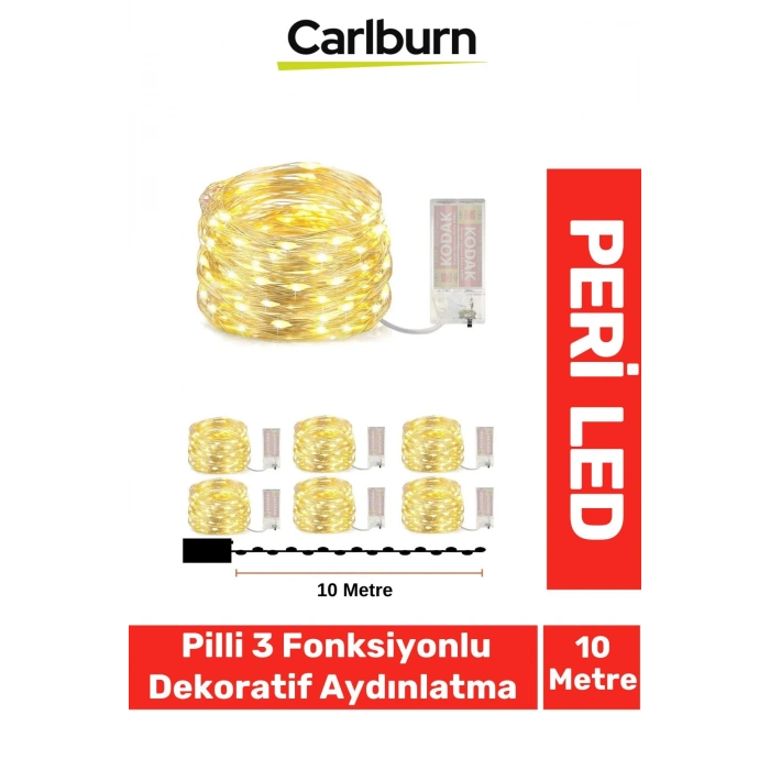 Led 10 Metre Sarı Pilli 3 Fonksiyonlu Dekoratif Aydınlatma Yeni Yıl Yılbaşı Çam Ağacı Ev Süsleme