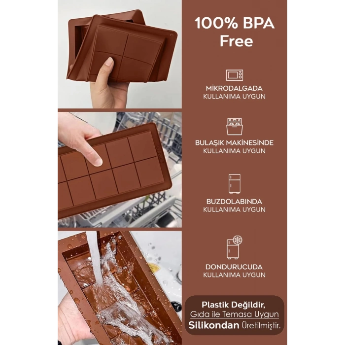 Bpa İçermez Esnek Dayanıklı Büyük Yüksek Isı Dayanıklı Dubai Çikolata Silikon Kalıbı Kabı 1 Adet