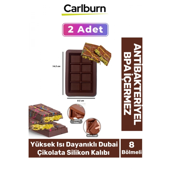 Bpa İçermez Esnek Dayanıklı Büyük Yüksek Isı Dayanıklı Dubai Çikolata Silikon Kalıbı Kabı 2 Adet