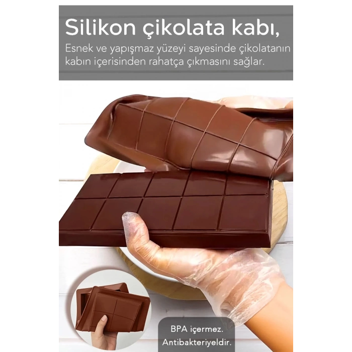 Bpa İçermez Esnek Dayanıklı Büyük Yüksek Isı Dayanıklı Dubai Çikolata Silikon Kalıbı Kabı 2 Adet