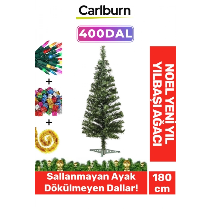 Kutulu Süsleme Seti Yılbaşı Çam Ağacı Renkli Işığı Yeni Yıl 2025 Süsleri Noel Paketi 180 Cm 400 Dal