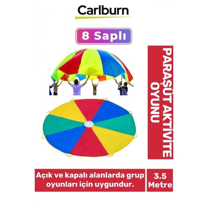 Gelişim Anaokulu Bahçe Grup 8 Tutamaç Saplı Canlı Renk Gökkuşağı 3.5 Metre Paraşüt Aktivite Oyunu
