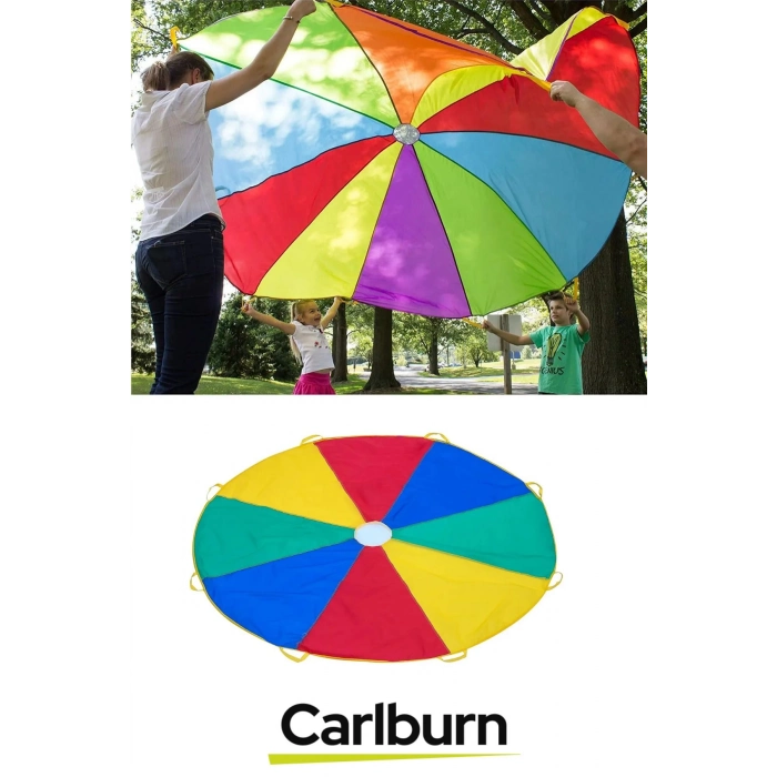 Gelişim Anaokulu Bahçe Grup 8 Tutamaç Saplı Canlı Renk Gökkuşağı 3.5 Metre Paraşüt Aktivite Oyunu