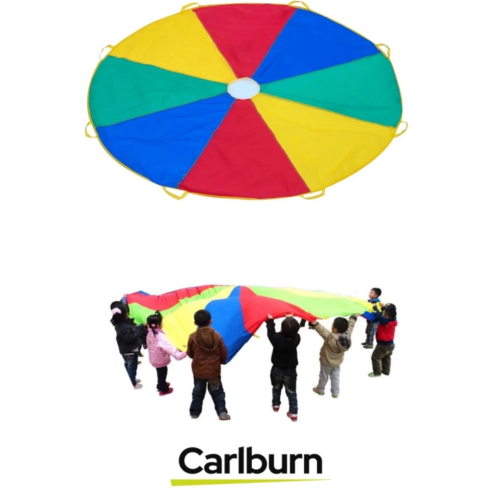 Gelişim Anaokulu Bahçe Grup 8 Tutamaç Saplı Canlı Renk Gökkuşağı 3.5 Metre Paraşüt Aktivite Oyunu