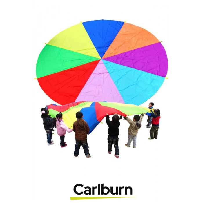 Gelişim Anaokulu Bahçe Grup 8 Tutamaç Saplı Canlı Renk Gökkuşağı 3.5 Metre Paraşüt Aktivite Oyunu