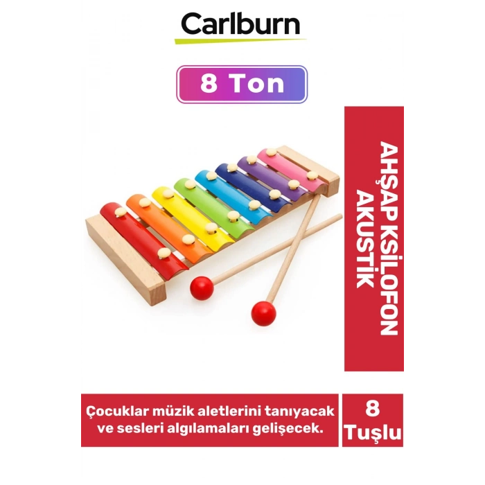 Eğitici Tın Ayarlı 8 Nota 8 Ton 25 Cm 8 Tuşlu Sesli Selefon Ahşap Ksilofon Akustik Tangram Hediyeli