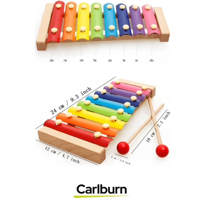 Eğitici Tın Ayarlı 8 Nota 8 Ton 25 Cm 8 Tuşlu Sesli Selefon Ahşap Ksilofon Akustik Tangram Hediyeli