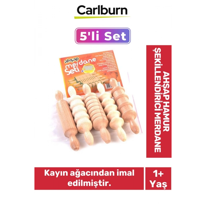 Özel Kayın Ağacından Üretilmiş Oyun Ahşap Hamur Şekillendirici Bebek Çocuk Merdane 5li Set