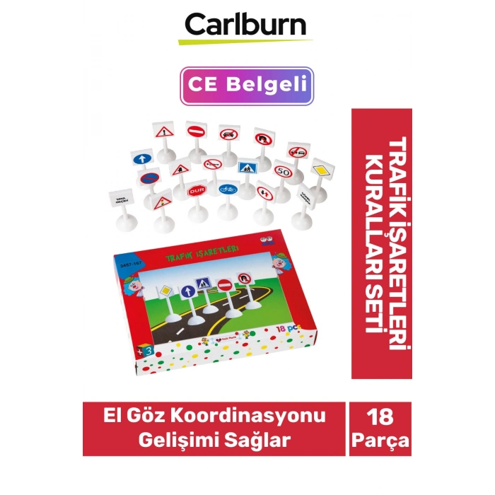 Zeka Geliştirici Öğretici Eğitici Yol Ev Okul Plastik Trafik İşaretleri Kuralları 18 Parça Sembol