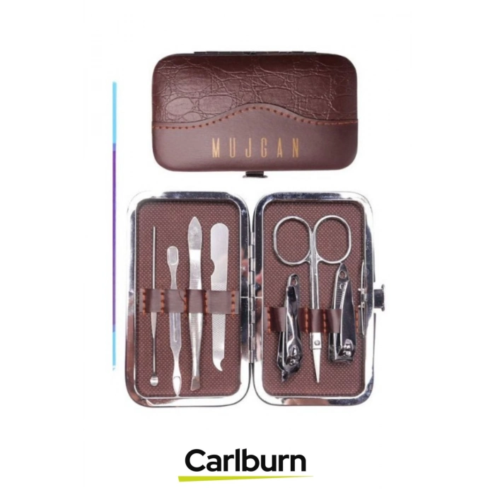 Özel Üretim Uzun Ömürlü Dayanıklı Deri Görünümlü 7 Parça Paslanmaz Çelik Manikür Pedikür Seti