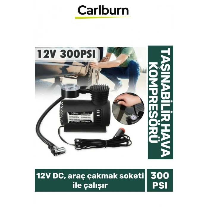 10 Litre Hava Hacimli Araç Çakmak Soketi İle Çalışan Lastik 12V 300 PSI Taşınabilir Hava Kompresörü