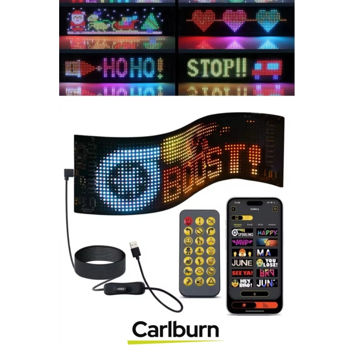 Taşınabilir Özelleştirilebilir Cama Yapıştırılan Mobil Uygulama Kontrollü Araç Oto RGB LED Panel