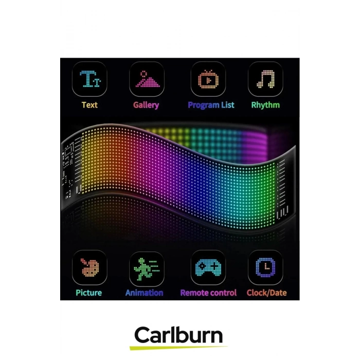Taşınabilir Özelleştirilebilir Cama Yapıştırılan Mobil Uygulama Kontrollü Araç Oto RGB LED Panel