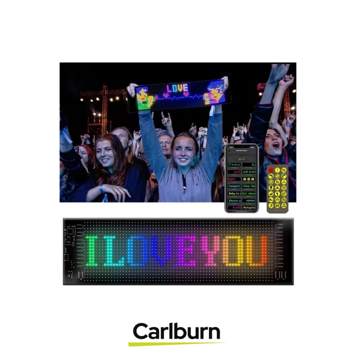 Taşınabilir Özelleştirilebilir Cama Yapıştırılan Mobil Uygulama Kontrollü Araç Oto RGB LED Panel