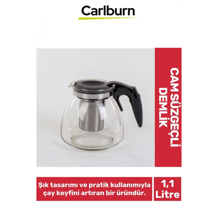 Özel Üretim Şeffaf Şık Tasarım Demleme Süresi Hızlandıran Cam Süzgeçli Demlik 1.1 Litre