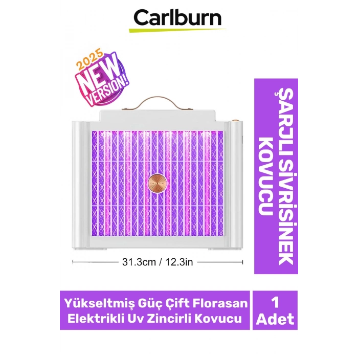 Premium Şarjlı Yükseltmiş Güç Çift Florasan Elektrikli Uv Zincirli Askılı Sinek Sivrisinek Öldürücü