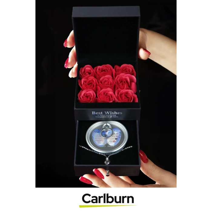 Özel Gün Hediye Sevgiliye Anneye Arkadaşa Kırmızı Gül Dolu Çekmeceli Kutu İstiridye İnci Kolye Seti