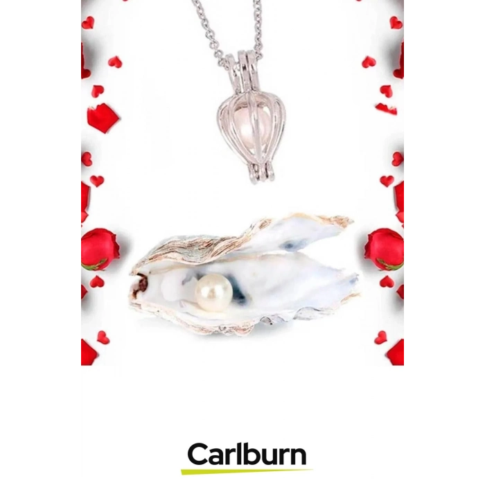 Özel Gün Hediye Sevgiliye Anneye Arkadaşa Kırmızı Gül Dolu Kutulu İstiridye İnci Kolye Seti