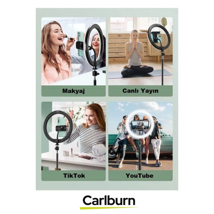 Profesyonel Fotoğraf Video Çekimi Youtuber Tiktok Kumandalı Tripod Telefon Tutucu LED Halka Işık