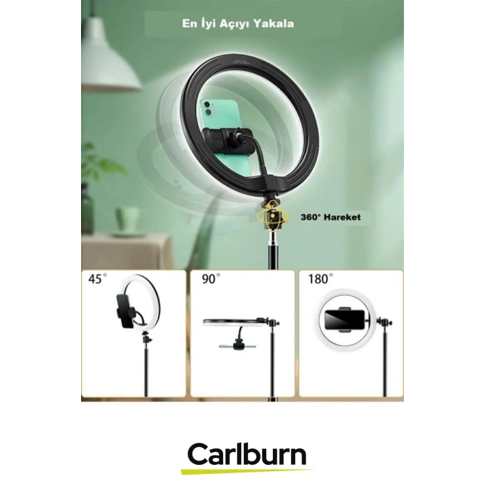 Profesyonel Fotoğraf Video Çekimi Youtuber Tiktok Kumandalı Tripod Telefon Tutucu LED Halka Işık