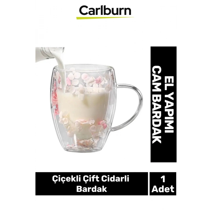 Özel El Yapımı Sıcak Soğuk Dayanıklı Süslü Organik Çiçekli Çift Cidarlı Handmade Bardak