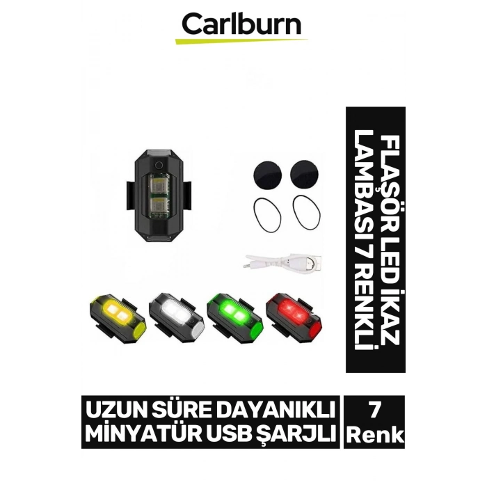 Uzun Süre Dayanıklı Minyatür Usb Şarjlı Bisiklet Motorsiklet Drone Flaşör Led İkaz Lambası 7 Renkli