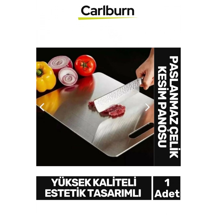 Yüksek Kaliteli Estetik Tasarımlı Dayanıklı Kaymaz Yüzey Paslanmaz Çelik Sebze Meyve Et Kesim Panosu