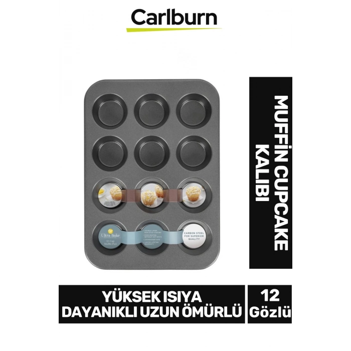 Yüksek Isıya Dayanıklı Uzun Ömürlü Yapışmaz Yıkanabilir 12 Gözlü Muffin Cupcake Kalıbı
