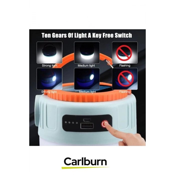 Su Geçirmez 1200 mAh 3 Modlu 10 Parlaklık Kademeli Solar Led Kamp Balık Av Çadır Lambası