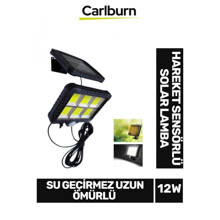 Su Geçirmez Uzun Ömürlü 12W Aydnlatma 5 Metre Mesafeli 3 Modlu Hareket Sensörlü Solar Lamba