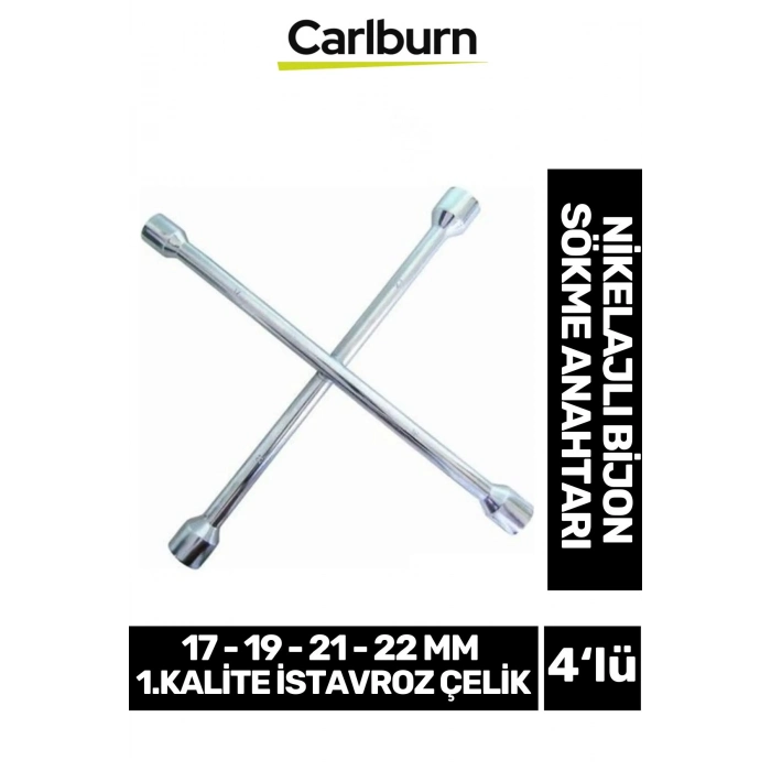 Garantili İstavroz Çelik Dört Kol Sabit 17 19 21 22mm 1.Kalite 4lü Nikelajlı Bijon Sökme Anahtarı