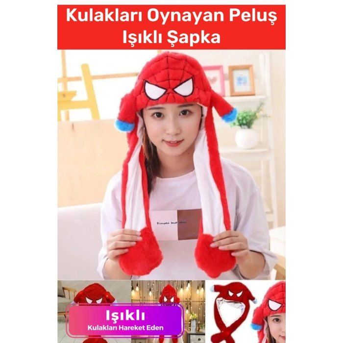 Özel Üretim Kışlık Sevimli Zarif Rahat Hareketli Kulakları Kalkan Oynayan Peluş Işıklı Şapka