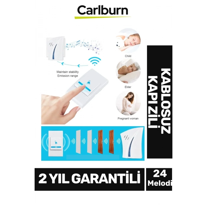 Lüks Pilli 12w Kolay Monte Edilen 100 Metre Uzaktan Kumandalı 24 Melodi Kablosuz Kapı Zili