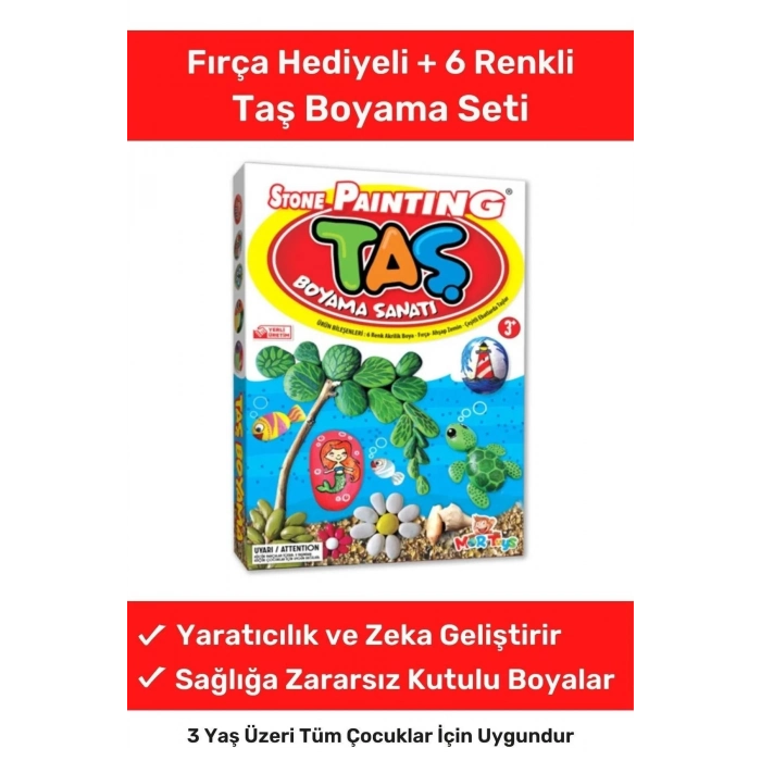 3 Yaş Üstü Çocuklar Için Zeka Geliştirici 6 Renk Akrilik Boyalı Fırçalı Taş Boyama Aktivite Seti
