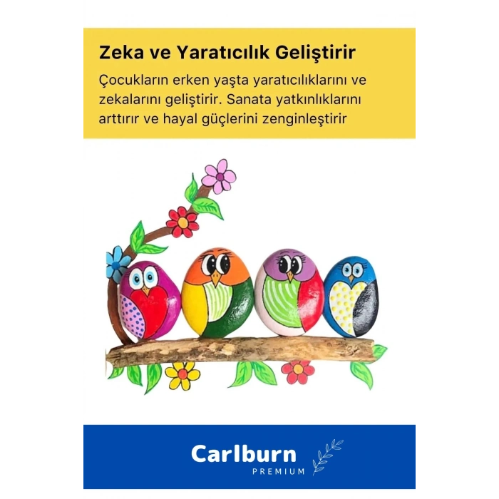 3 Yaş Üstü Çocuklar Için Zeka Geliştirici 6 Renk Akrilik Boyalı Fırçalı Taş Boyama Aktivite Seti