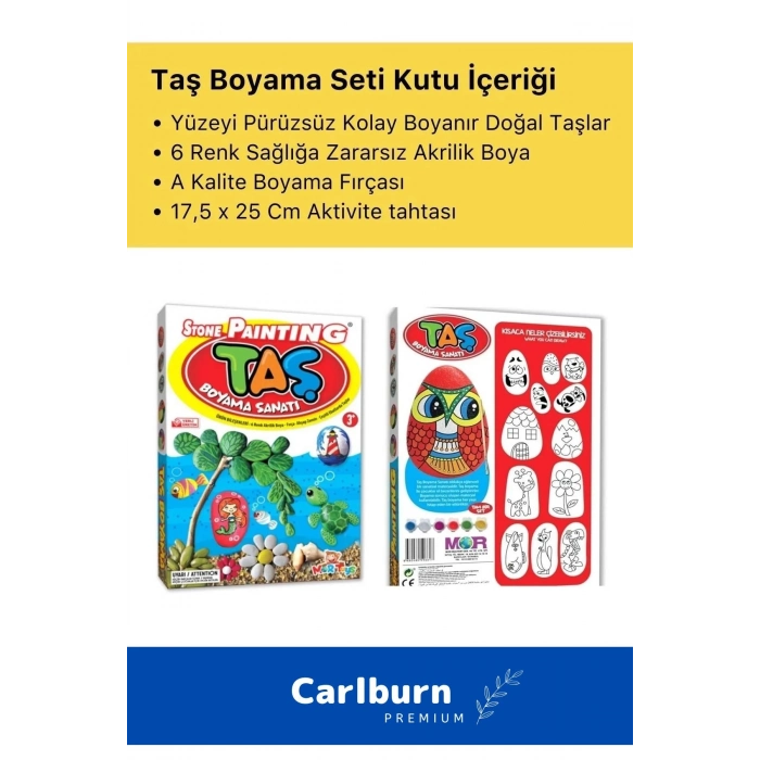 3 Yaş Üstü Çocuklar Için Zeka Geliştirici 6 Renk Akrilik Boyalı Fırçalı Taş Boyama Aktivite Seti