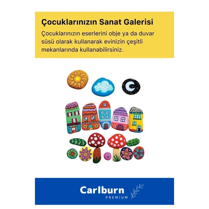 3 Yaş Üstü Çocuklar Için Zeka Geliştirici 6 Renk Akrilik Boyalı Fırçalı Taş Boyama Aktivite Seti