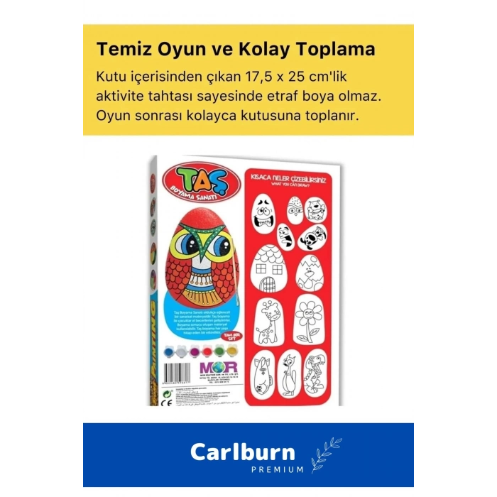 3 Yaş Üstü Çocuklar Için Zeka Geliştirici 6 Renk Akrilik Boyalı Fırçalı Taş Boyama Aktivite Seti