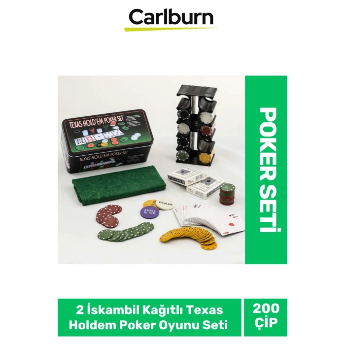 Profesyonel Blackjack 200 Poker Çipli 2 İskambil Kağıtlı Texas Holdem Casino Metal Poker Oyunu Seti
