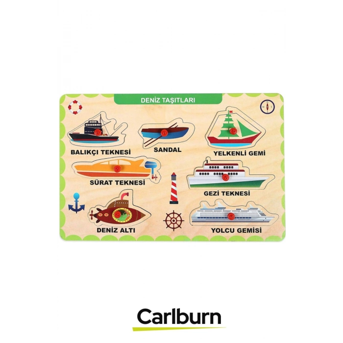 Özel Üretim Eğitici Öğretici Zeka Geliştirici Çocuk Ebeveyn Deniz Taşıtları Ahşap Tutmalı Puzzle