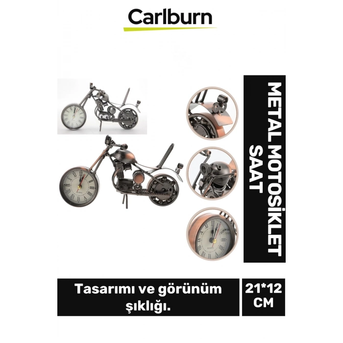 Özel Üretim Vintage Nostaljik Şık Dekoratif Alarmlı Pilli Kaliteli Metal Masa Motosiklet Saat