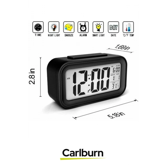 Özel Üretim Dekoratif Işık Sensörlü Dijital Tarih Oda Sıcaklığı 3 Farlı Ton Alarmlı Masa Çalar Saat