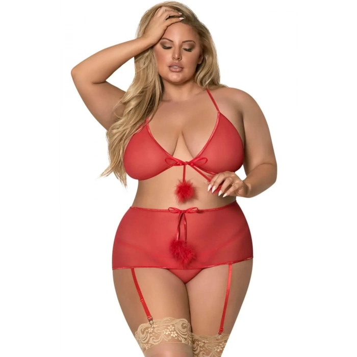 Premium Transparan İç Gösteren Erotik Seksi Şık Zarif Büyük Beden Önü Açık Zincirli Fantezi Babydoll