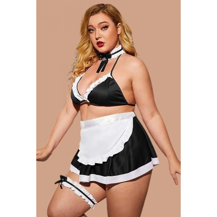 Yeni Sezon Fantezi Seksi Erotik Zarif Kadın Büyük Beden Yanları Saten Şık Fantezi Kostüm