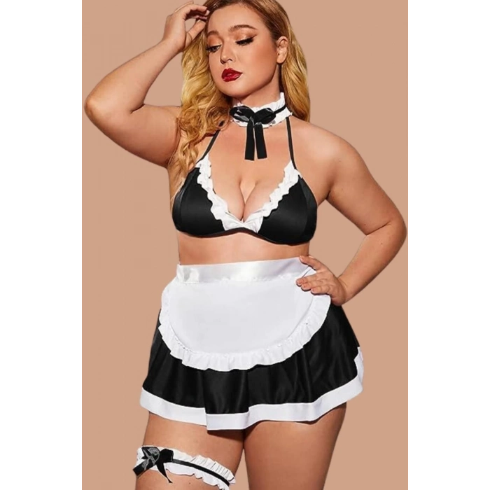 Yeni Sezon Fantezi Seksi Erotik Zarif Kadın Büyük Beden Yanları Saten Şık Fantezi Kostüm