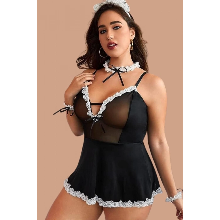 Özel Üretim Transparan İç Gösteren Fantezi Erotik Şık Kadın Hemşire Kostüm