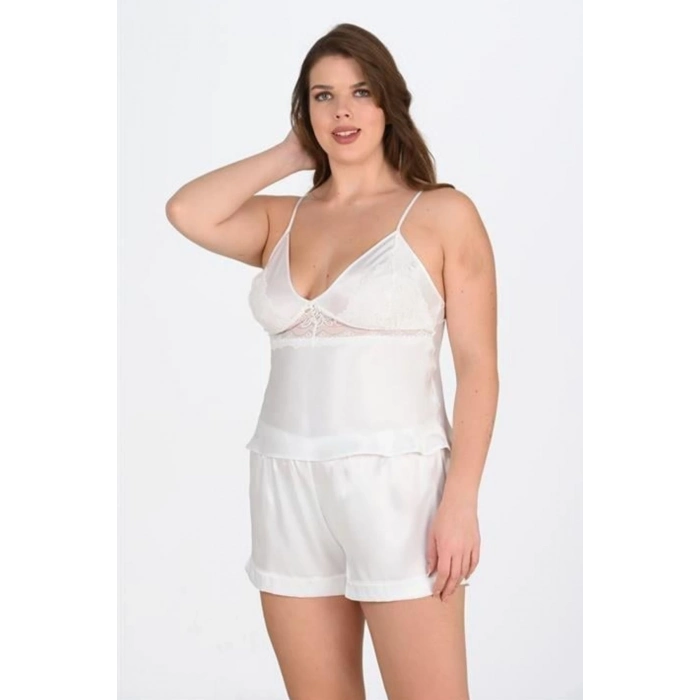 Yeni Sezon Saten 2 Parça Erotik Dantel Detaylı Rahat Şık Kadın Büyük Beden Şort Pijama Takımı