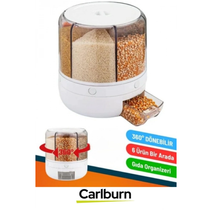 Özel Üretim Pratik Depolama Baharat Bakliyat 6 Bölmeli 360° Dönebilir 10 Litre Gıda Organizeri